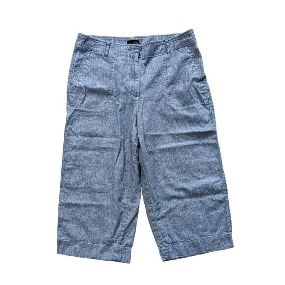Talbots Linen Cropped Pants Womens Coastal Chambray Size 12P Light Blue - Picture 1 of 5